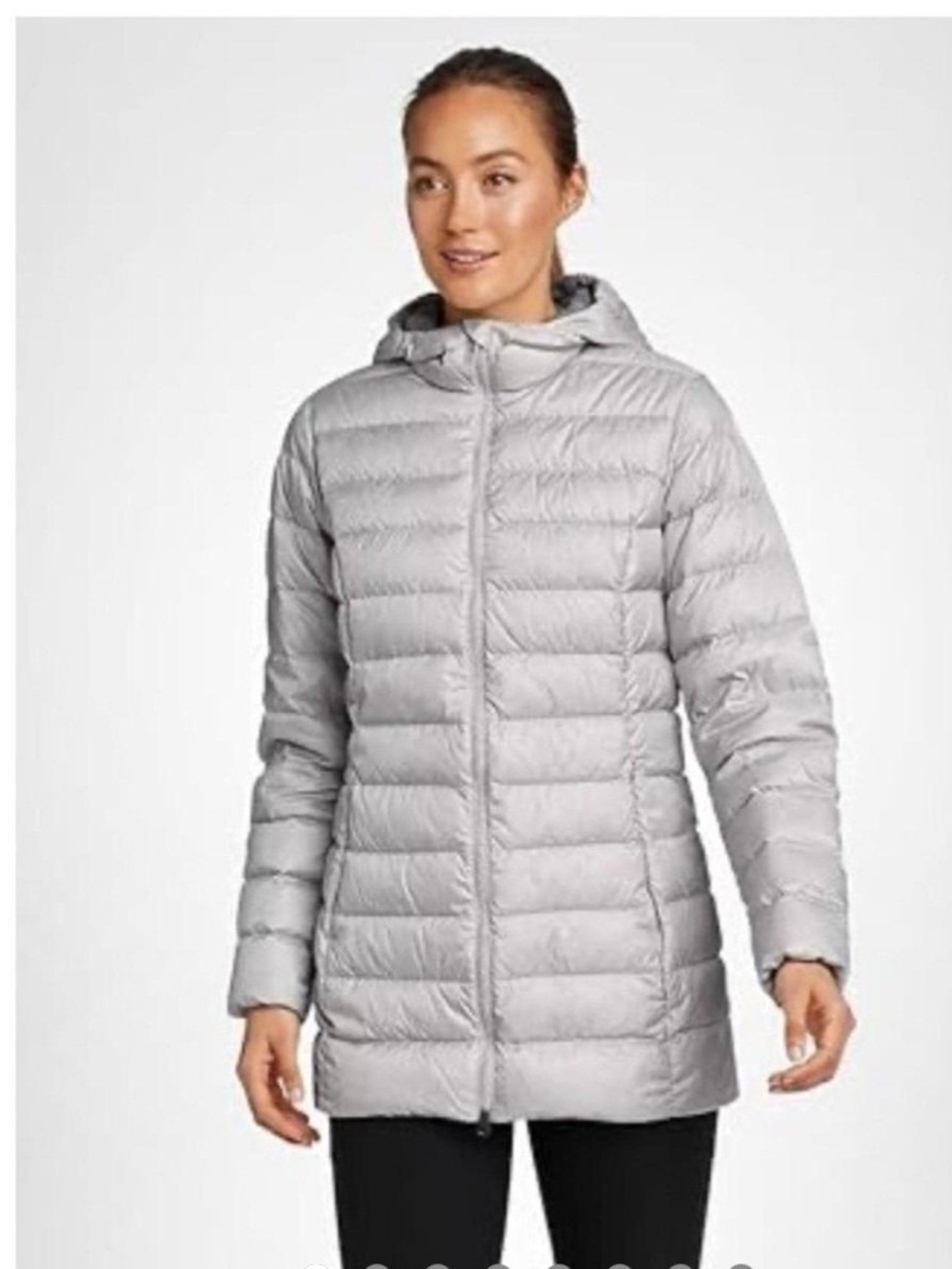 Eddie Bauer Light Gray Quilted Packable Hooded Down Coat